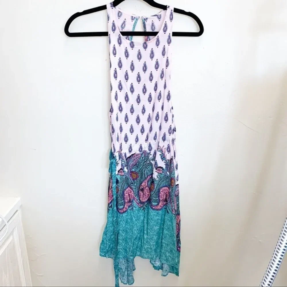 Free People Rendezvous Paisley Asymmetric Hem Slip‎ Dress Pink NWT